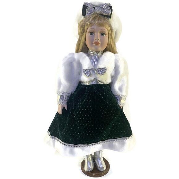 Winter Wonderland Porcelain Doll With Stand  22" Tall - Picture 1 of 11